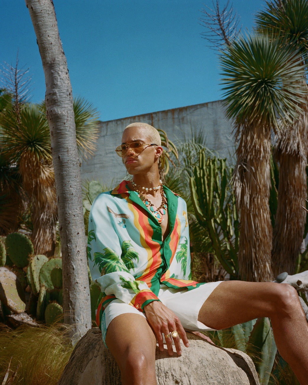 Palm Springs Tennis Club – Seidenhemd mit kubanischem Kragen