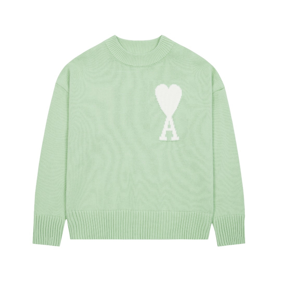 Pull Ami Paris Vert Cœur Blanc