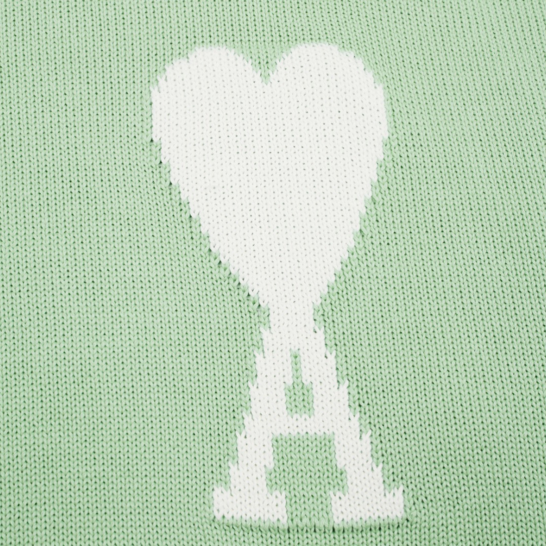 Pull Ami Paris Vert Cœur Blanc