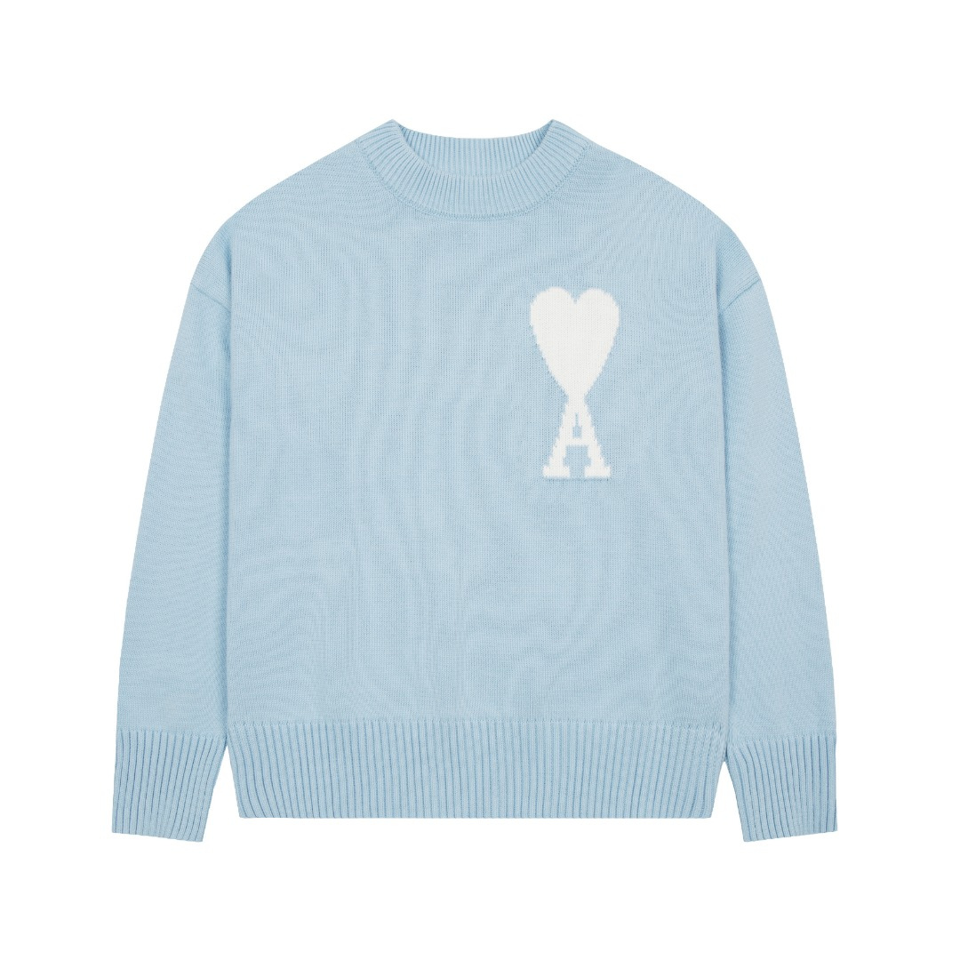Pull Ami Paris Bleu Cœur Blanc