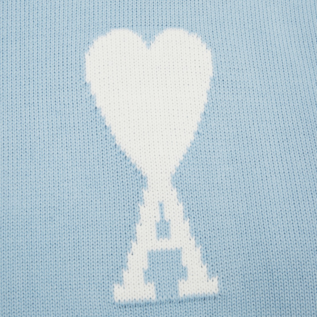 Pull Ami Paris Bleu Cœur Blanc