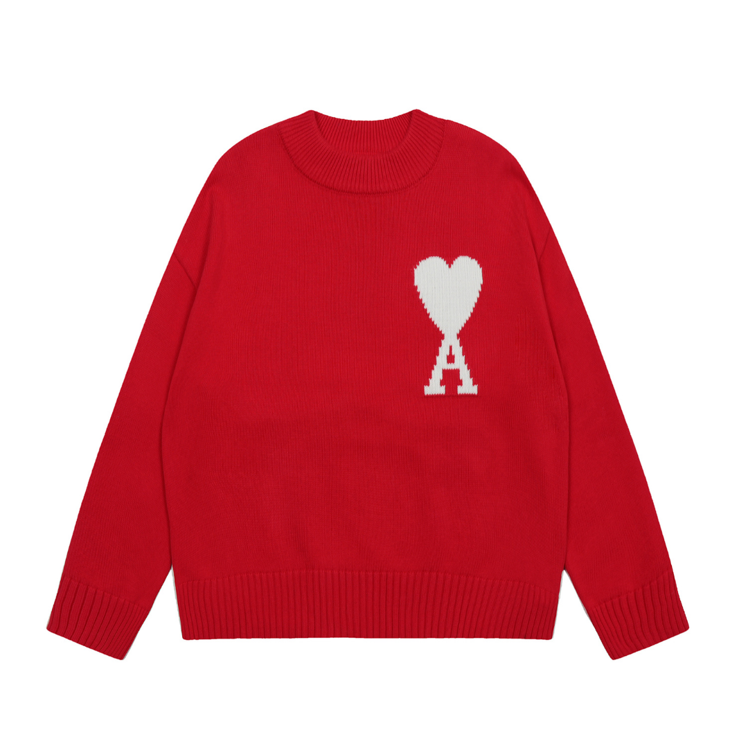 Pull Ami Paris Rouge Coeur Blanc