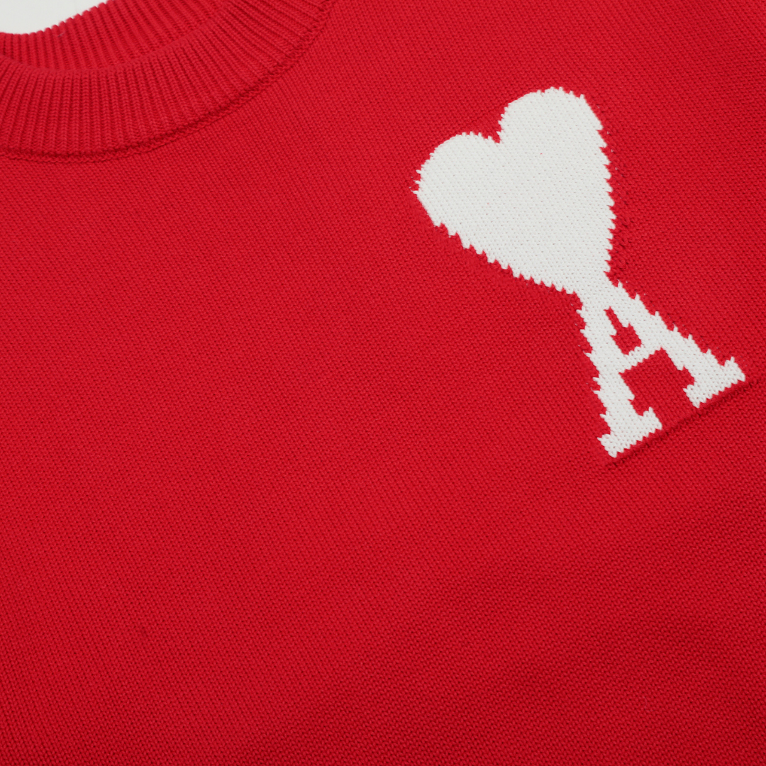 Pull Ami Paris Rouge Coeur Blanc