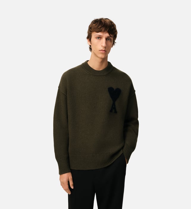 Ami Khaki Schwarzer Pullover mit Herz