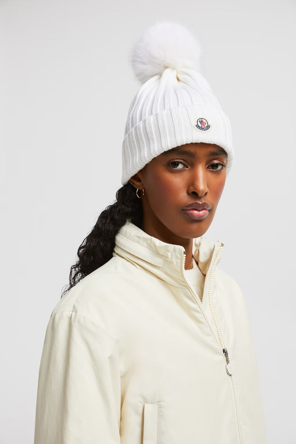 Bonnet en laine avec pompon Blanc