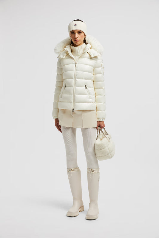 Moncler Badyf Weiße kurze Daunenjacke mit Kapuze