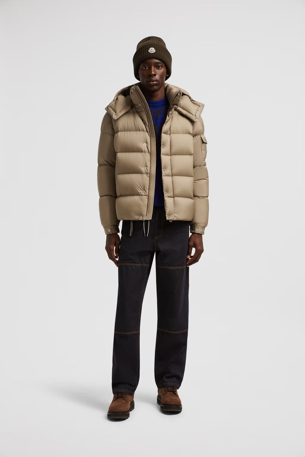 Moncler Vezere Kurze Daunenjacke mit Kapuze Hellbraun