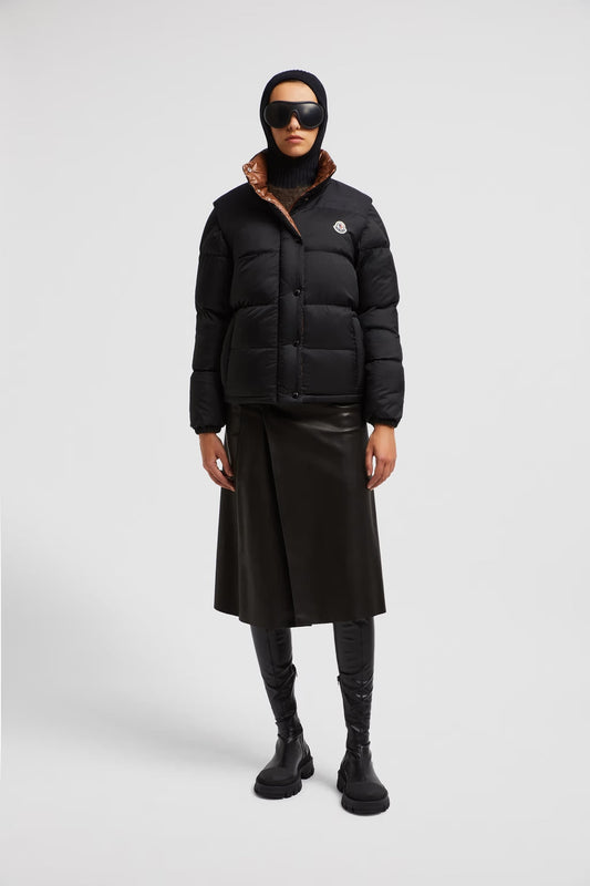 Moncler Verone Schwarze, wendbare, kurze Daunenjacke