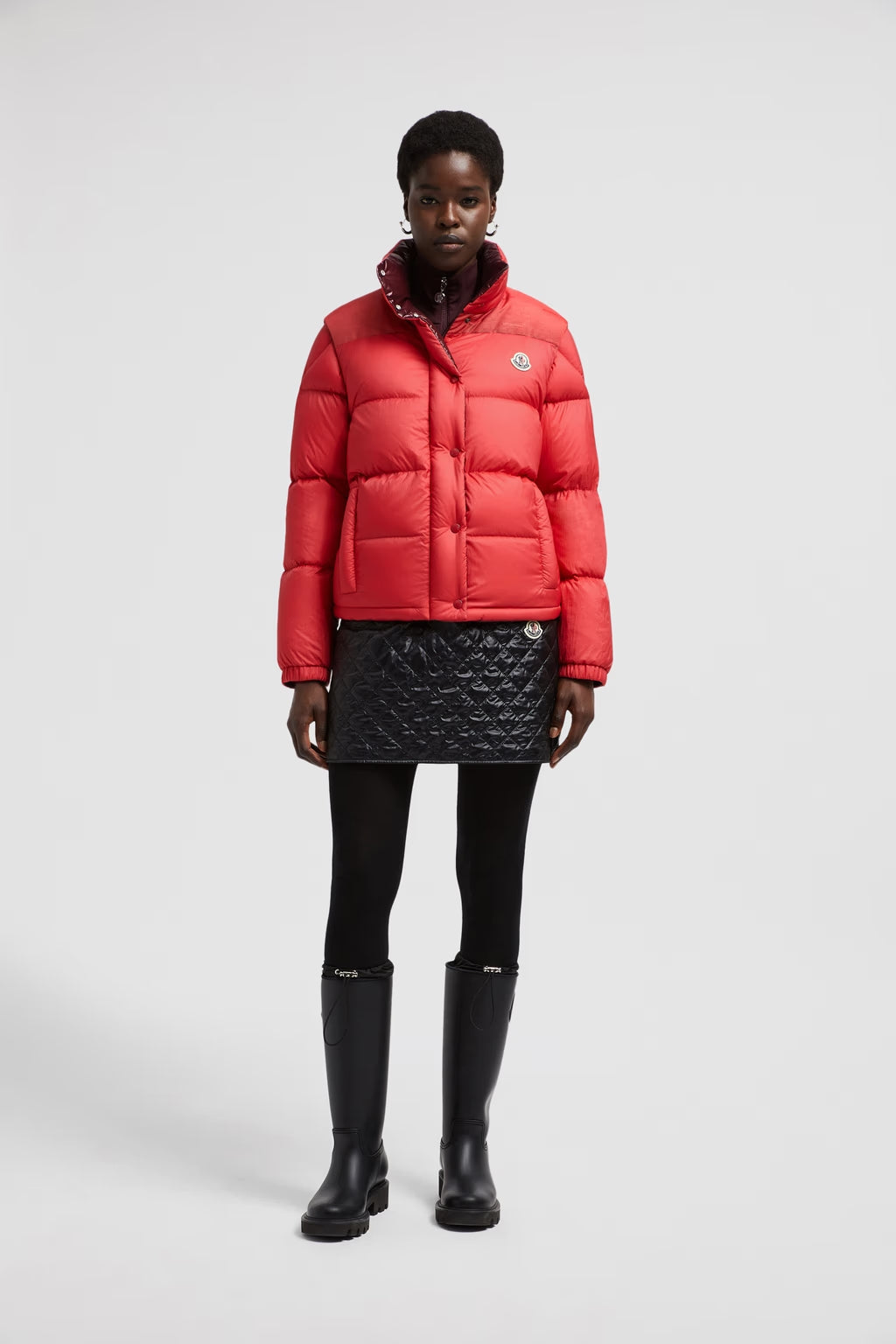 Moncler Verone Reversible Kurze Daunenjacke Korallenrot