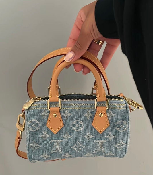 Louis Vuitton Nano Speedy Blaue Tasche
