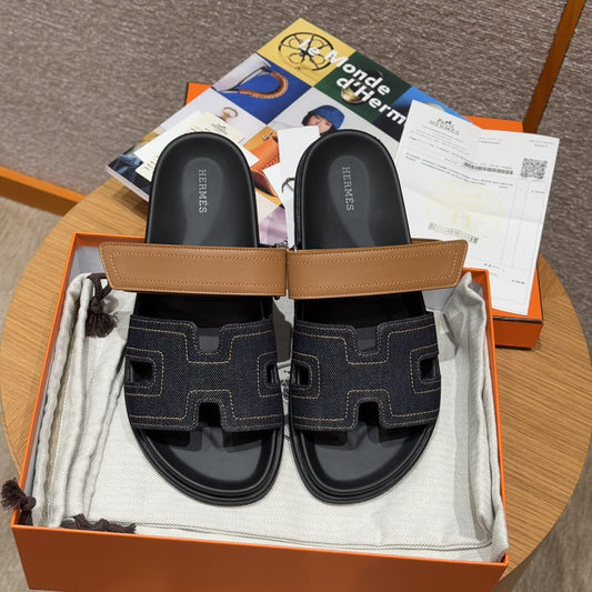 Hermès Denim &amp; Camel Cyprus Sandalen