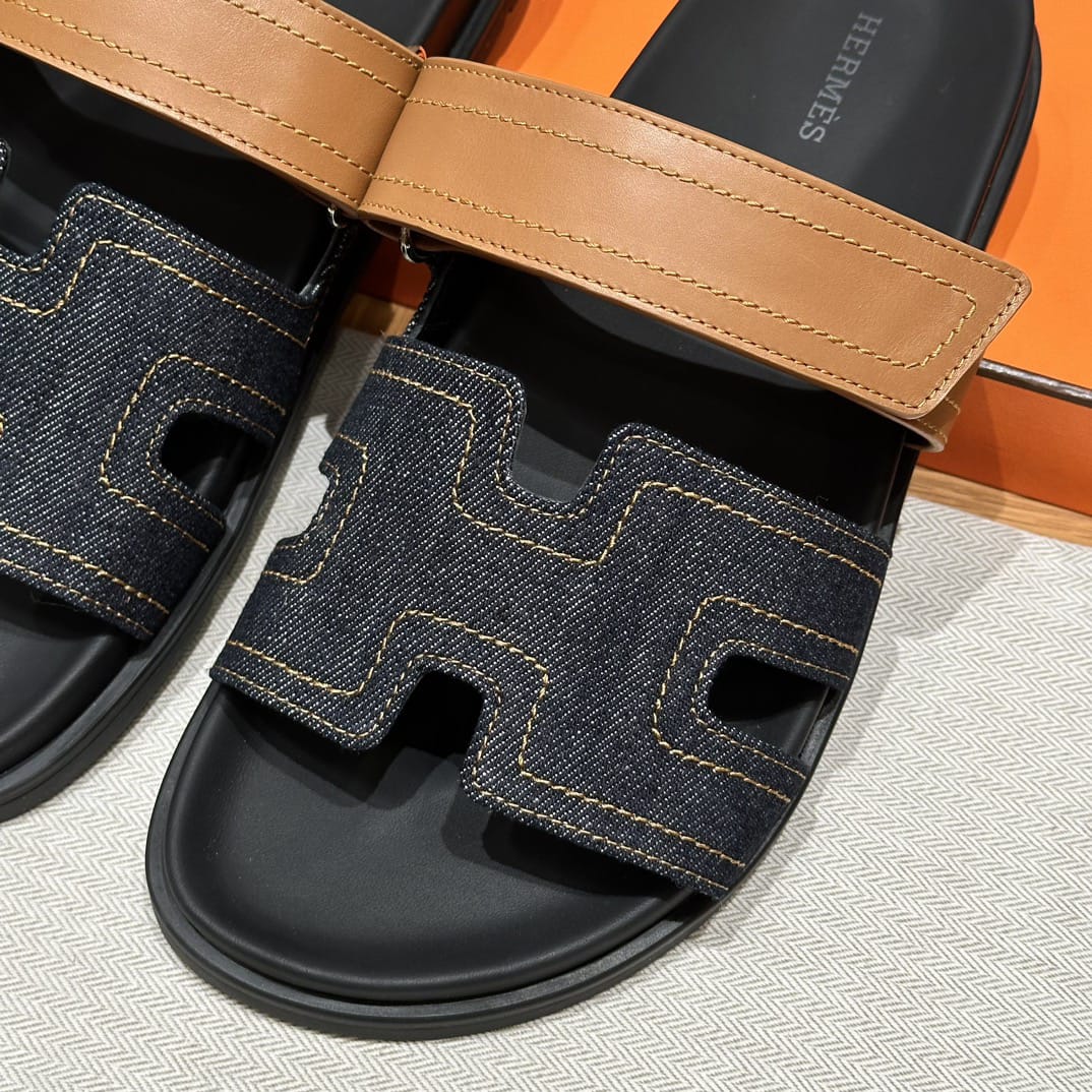 Hermès Denim &amp; Camel Cyprus Sandalen