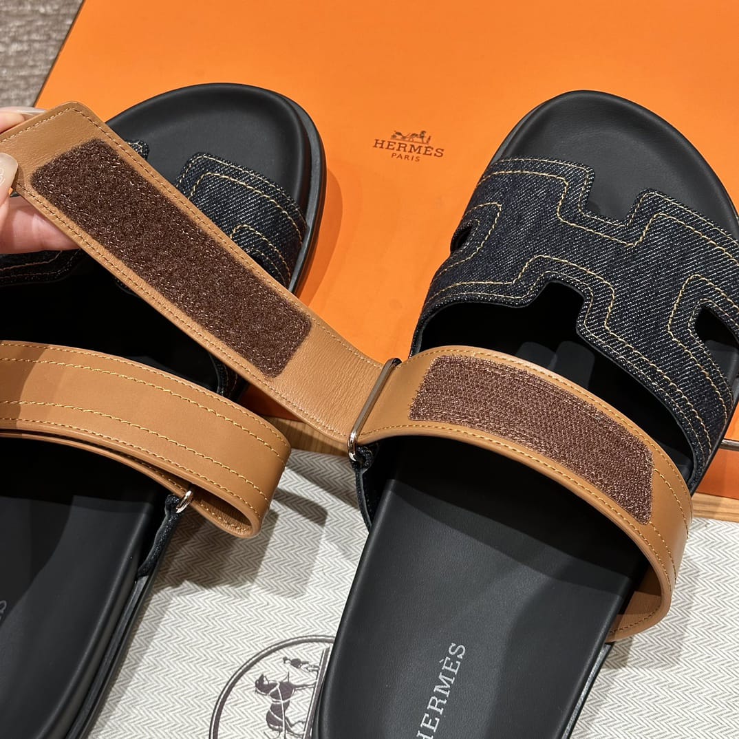 Hermès Denim &amp; Camel Cyprus Sandalen