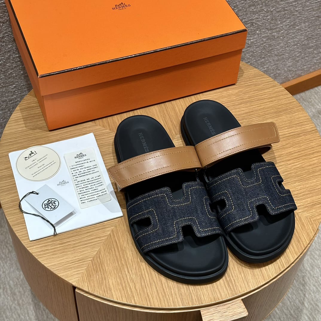 Hermès Denim &amp; Camel Cyprus Sandalen