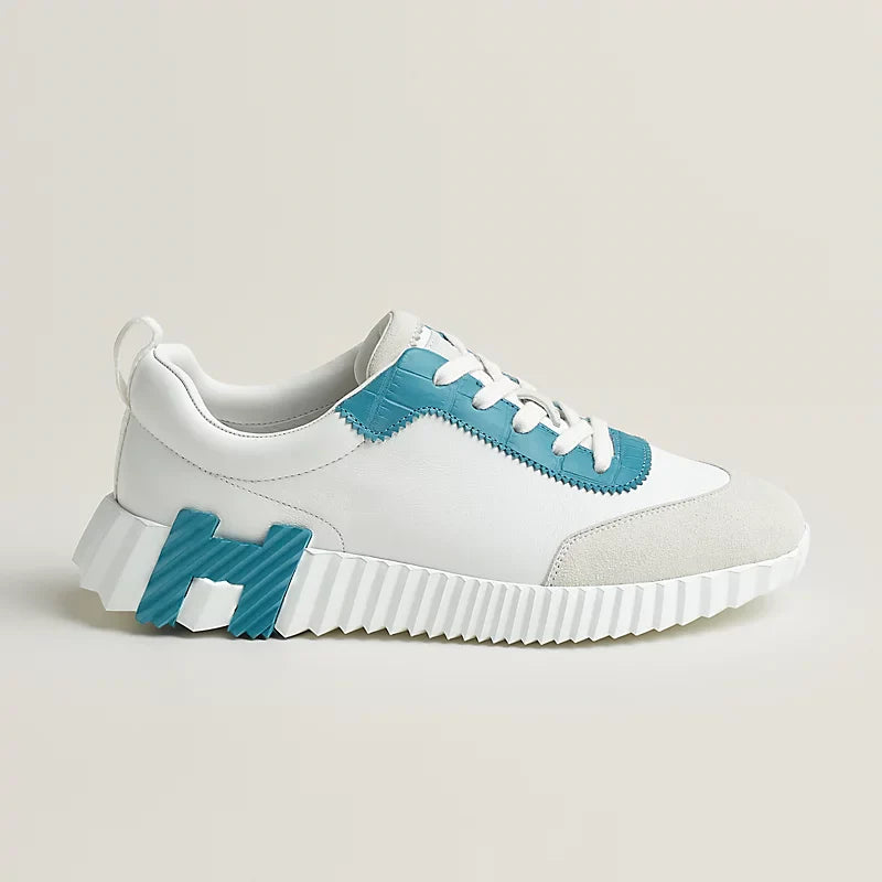 Hermès weiß/mineralblaue Sneakers