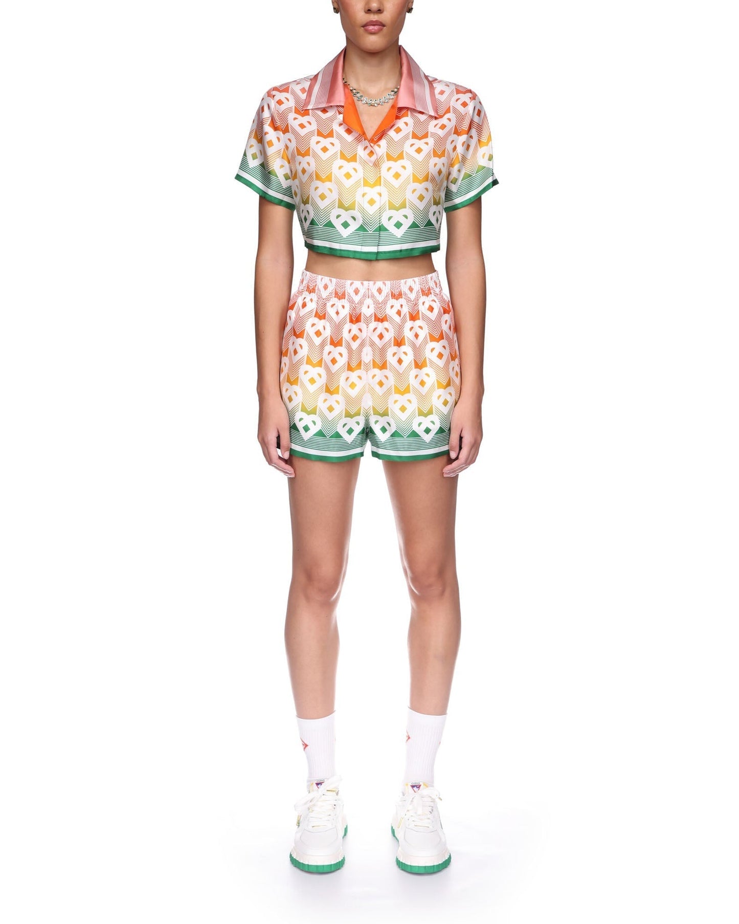 Gradient Heart Monogram Silk Shorts