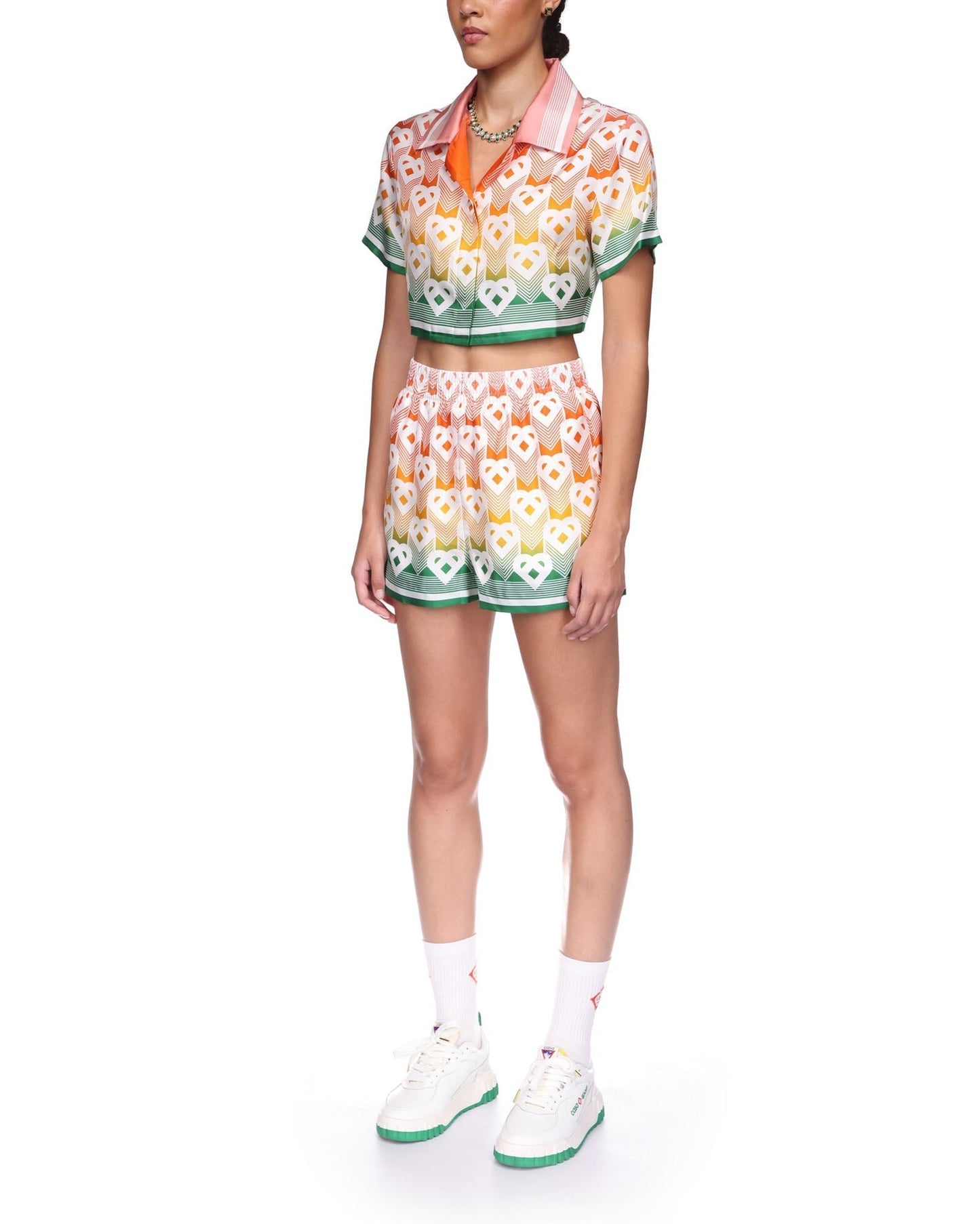 Gradient Heart Monogram Silk Shorts