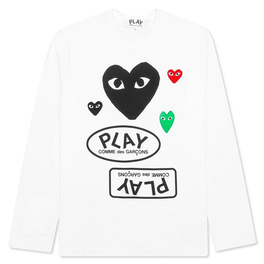 Weißes Langarm-T-Shirt (schwarzes Herz)