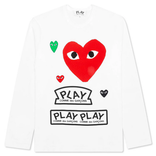Weißes Langarm-T-Shirt (rotes Herz)